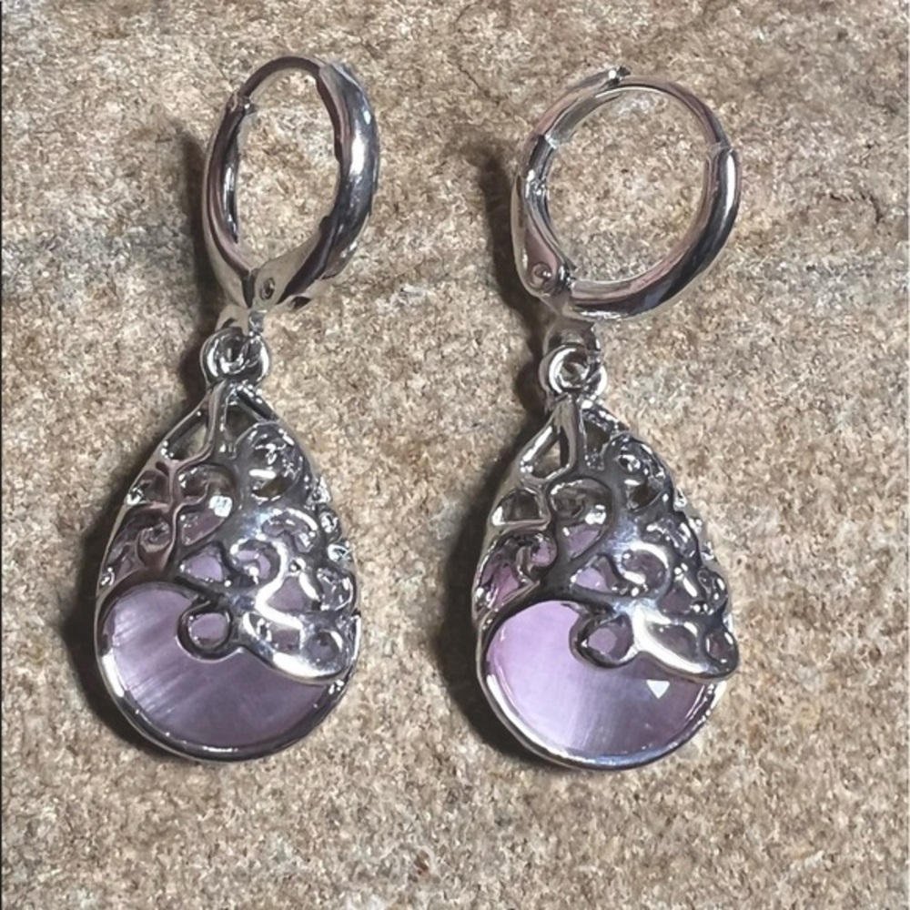 Teardrop totem rose quartz earrings pair 925 sterling silver stamped  tr…